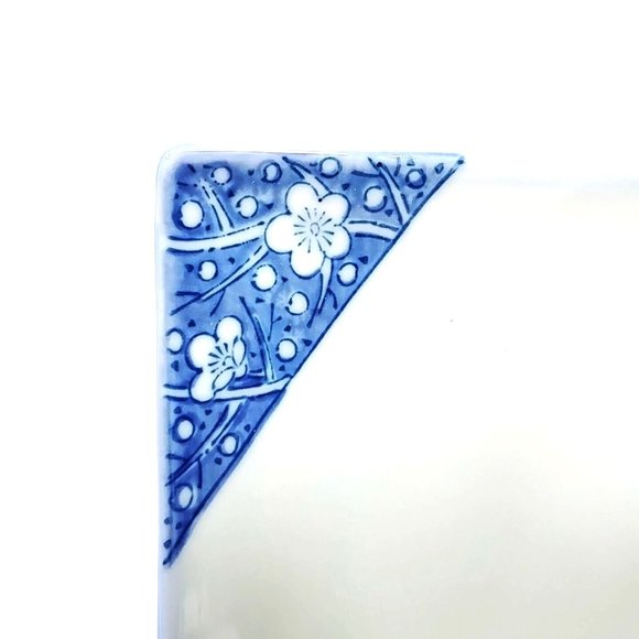 Trinket Serving Tray White Blue Floral Ceramic Chop Mark Vintage 8" - Picture 2 of 7